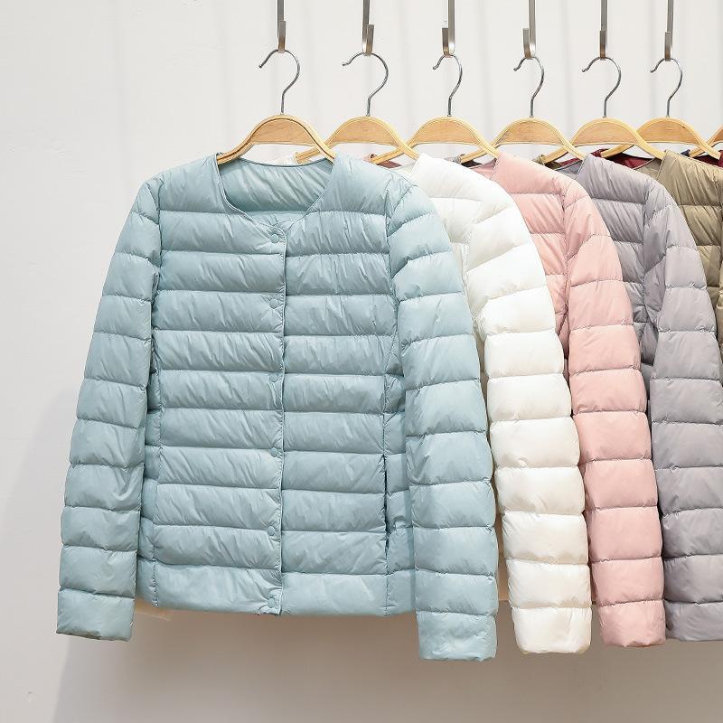 Women's Down & Parkas Winter Women Coat Ultralight Collarless Duck Jacket Portable Female Padded O-Neck Puffer Overcoatwomen's