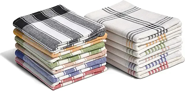 Home Linge Passion - Lot de 12 torchons de cuisine 100% coton - Multicolore - 50x70 cm
